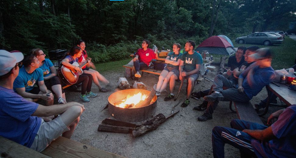 Group gathered around the campfire