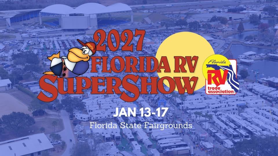 2027 Florida RV SuperShow event graphic, January 15-17 at the Florida State Fairgrounds